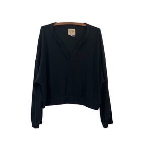 Chaser Womens Black Ribbed Split Neck Oversized Boxy Sweater Size Large